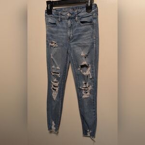 American Eagle Outfitters Women's Light Blue Distressed Skinny Jeans Hi Rise